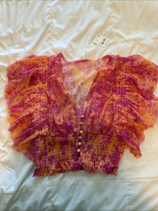 Free People Tops - NWT free people pink and orange sheer cropped ruffle top
